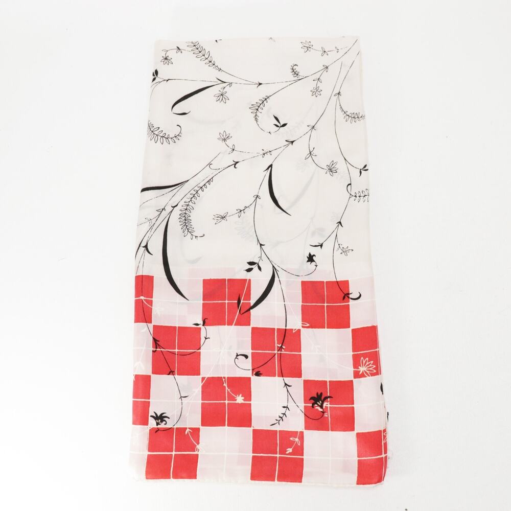 Ben Goodman Fashion Scarf Silk 30 in Square Red White Black Country Floral Check